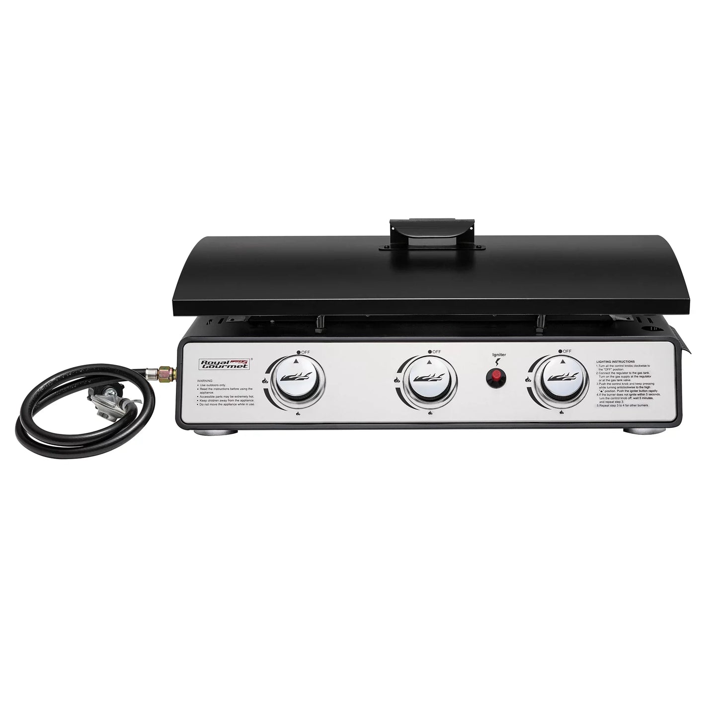 Royal Gourmet PD1301S Portable 24-Inch 3-Burner Table Top Gas Grill Griddle with Cover 25 500 BTUs Outdoor Cooking Camping or Tailgating Black