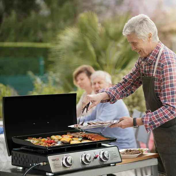Royal Gourmet PD1301S Portable 24-Inch 3-Burner Table Top Gas Grill Griddle with Cover 25 500 BTUs Outdoor Cooking Camping or Tailgating Black