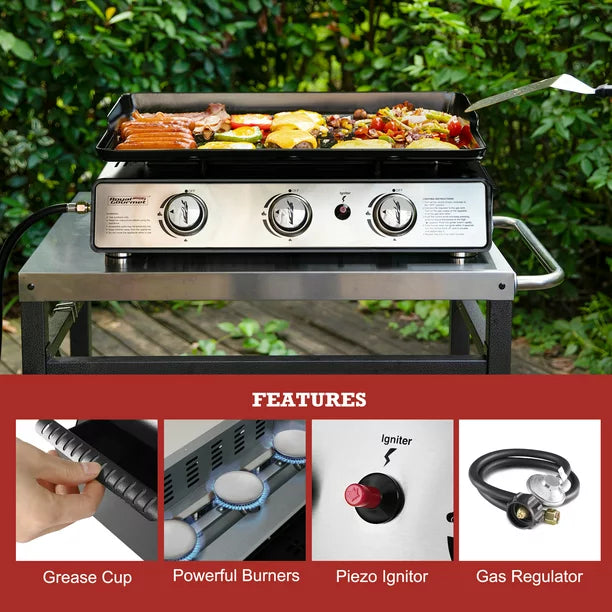Royal Gourmet PD1301S Portable 24-Inch 3-Burner Table Top Gas Grill Griddle with Cover 25 500 BTUs Outdoor Cooking Camping or Tailgating Black