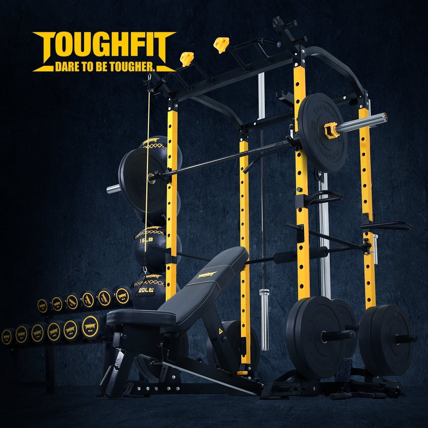 ToughFit PR-410 Max Power Rack Home Gym Package with Bench