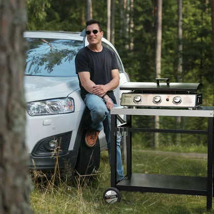 Royal Gourmet PD1301S Portable 24-Inch 3-Burner Table Top Gas Grill Griddle with Cover 25 500 BTUs Outdoor Cooking Camping or Tailgating Black