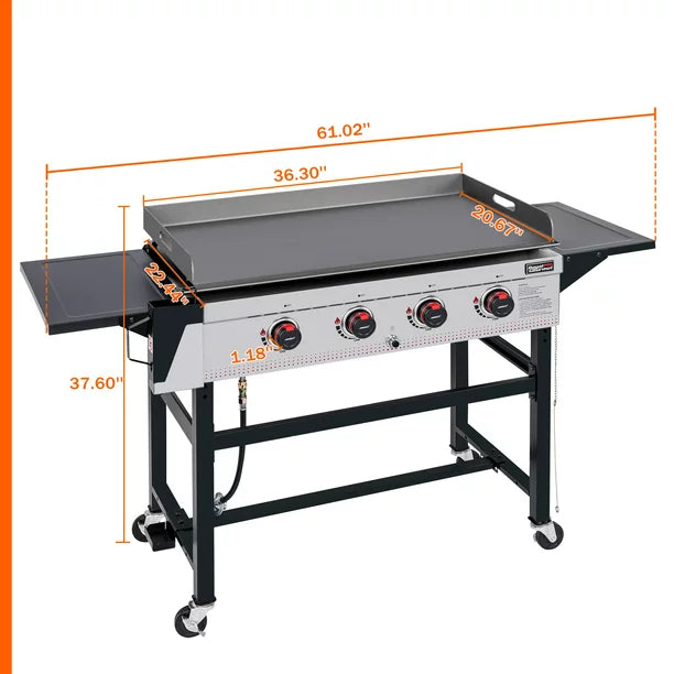 Royal Gourmet GB4002 4-Burner Griddle Flat Top Gas Grill, 36-Inch Propane Outdoor BBQ, Black