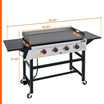 Royal Gourmet GB4002 4-Burner Griddle Flat Top Gas Grill, 36-Inch Propane Outdoor BBQ, Black